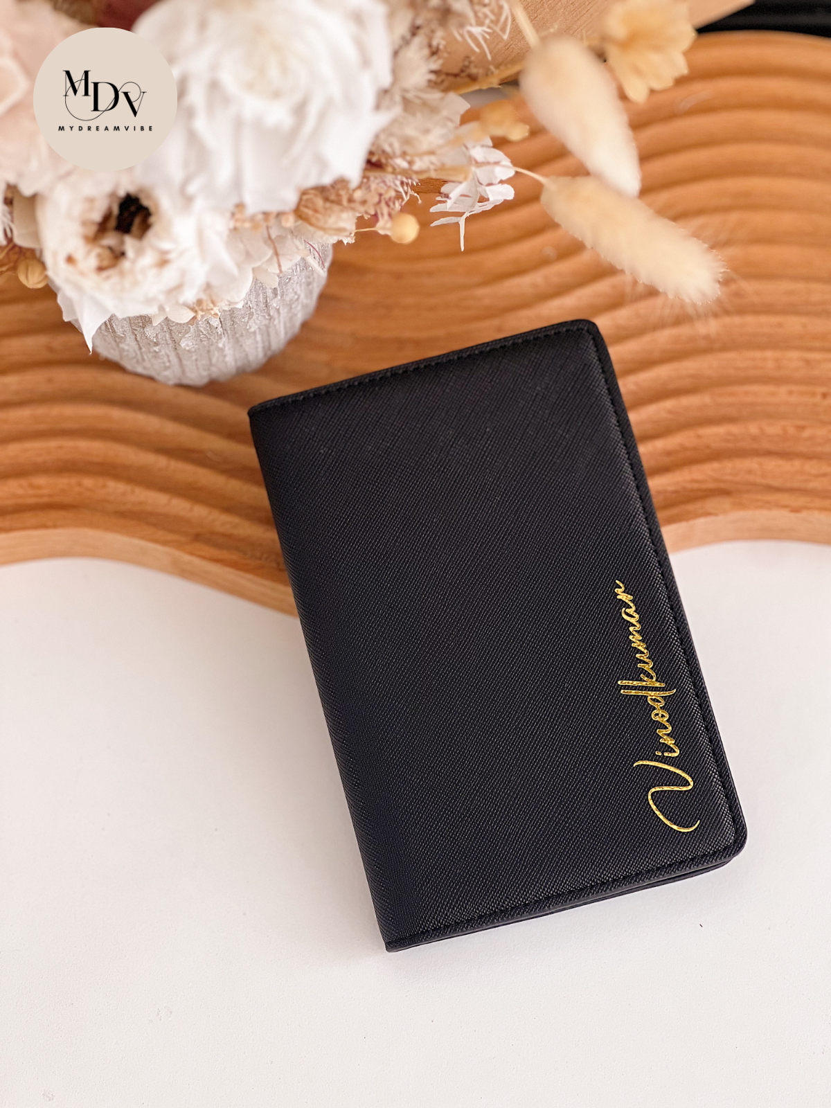 Saffiano Leather Passport Holder - BLACK