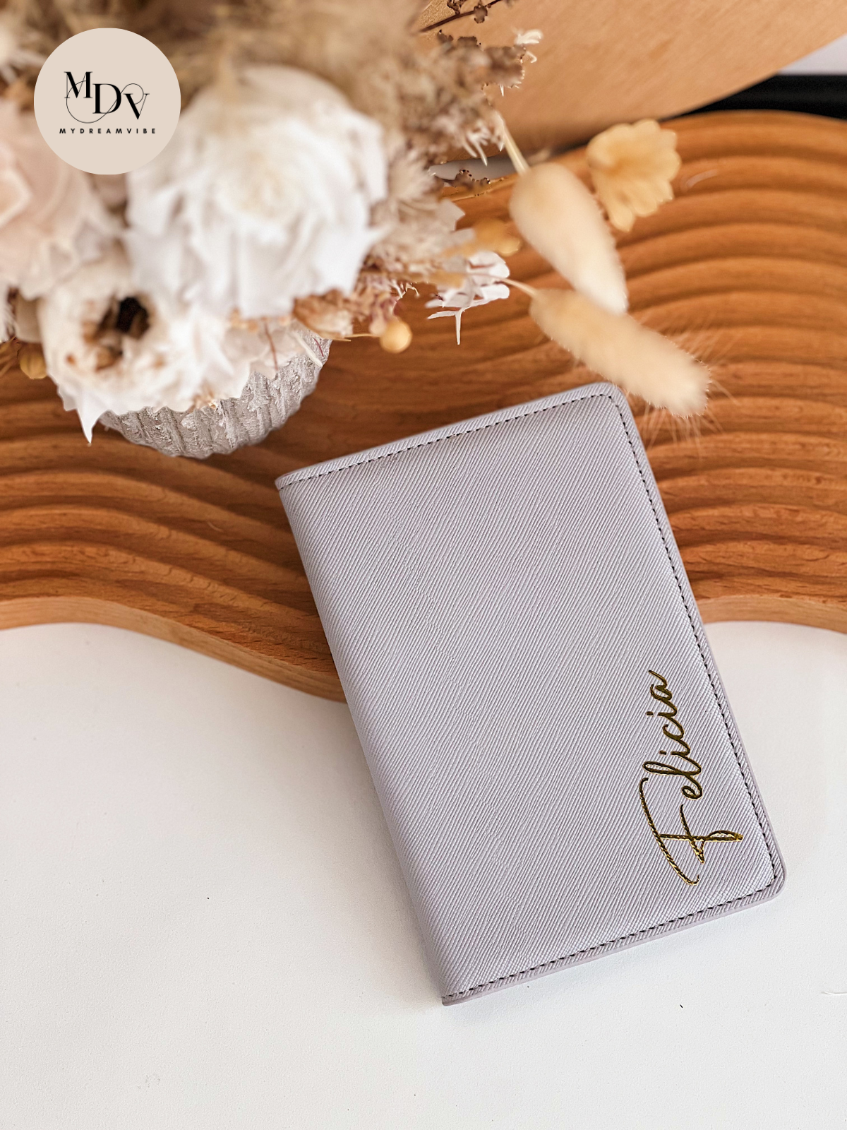 Saffiano Leather Passport Holder - GREY