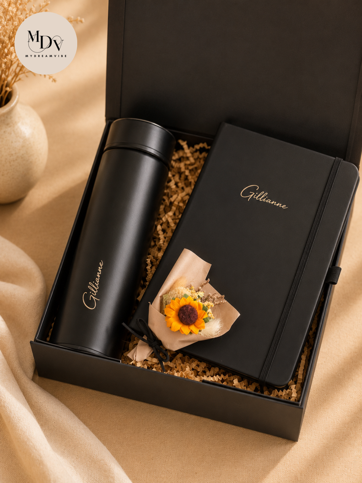 Success Starter — Engraved Flask & Personalised Leather Notebook Gift Set