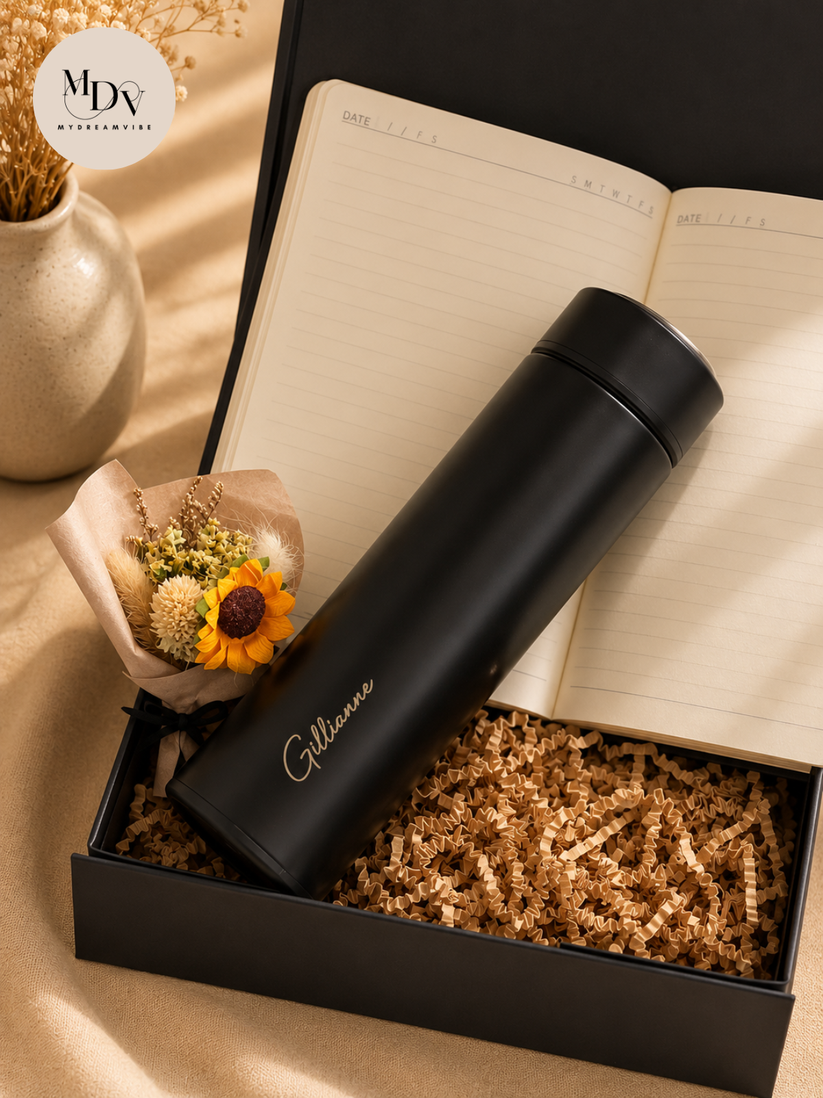 Success Starter — Engraved Flask & Personalised Leather Notebook Gift Set