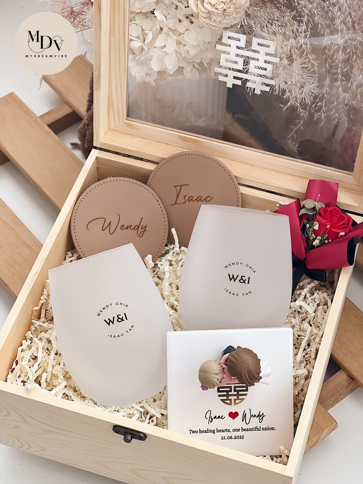 The Couple's Toast - Stemless Glass with Coaster & Figurine in Keepsake Box