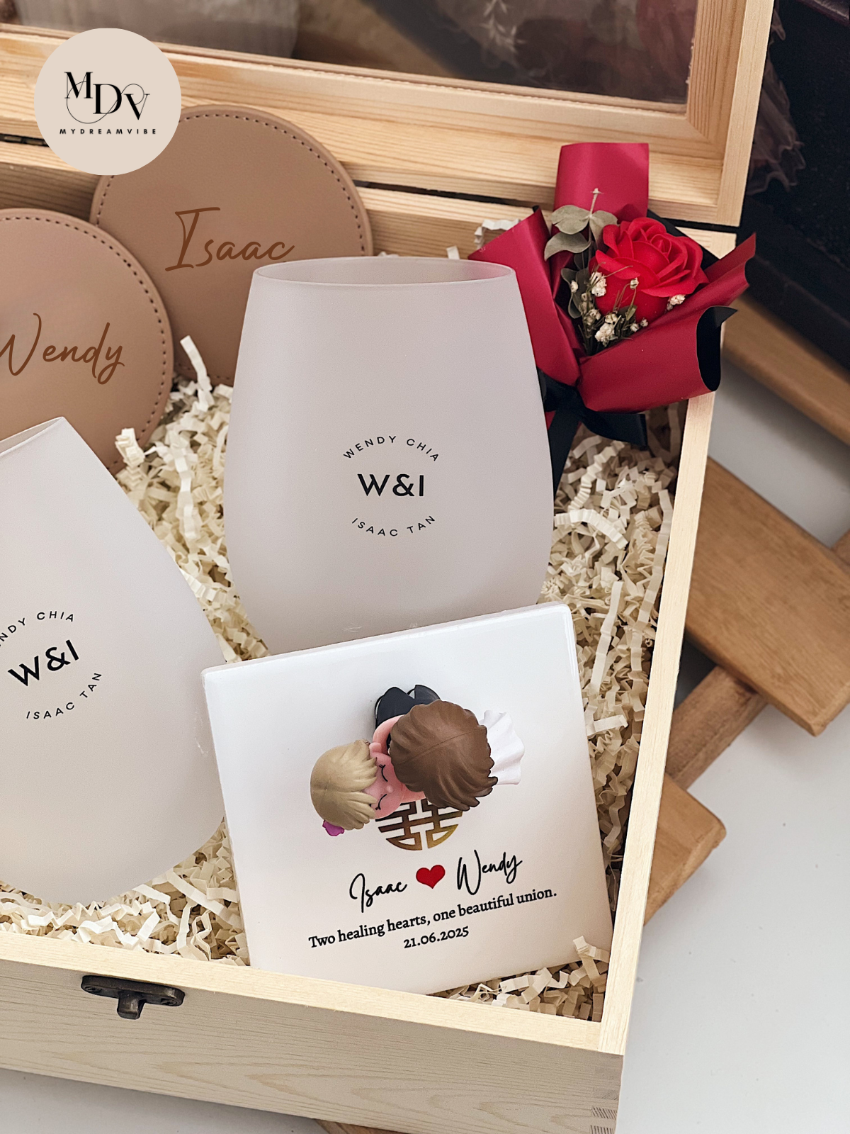 The Couple's Toast - Stemless Glass with Coaster & Figurine in Keepsake Box