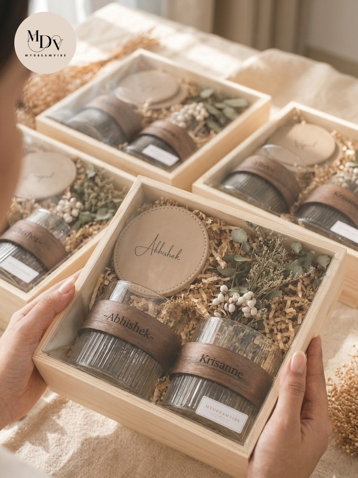 The Eternal Pair – Personalised Engraved Glass & Leather Coaster Gift Set