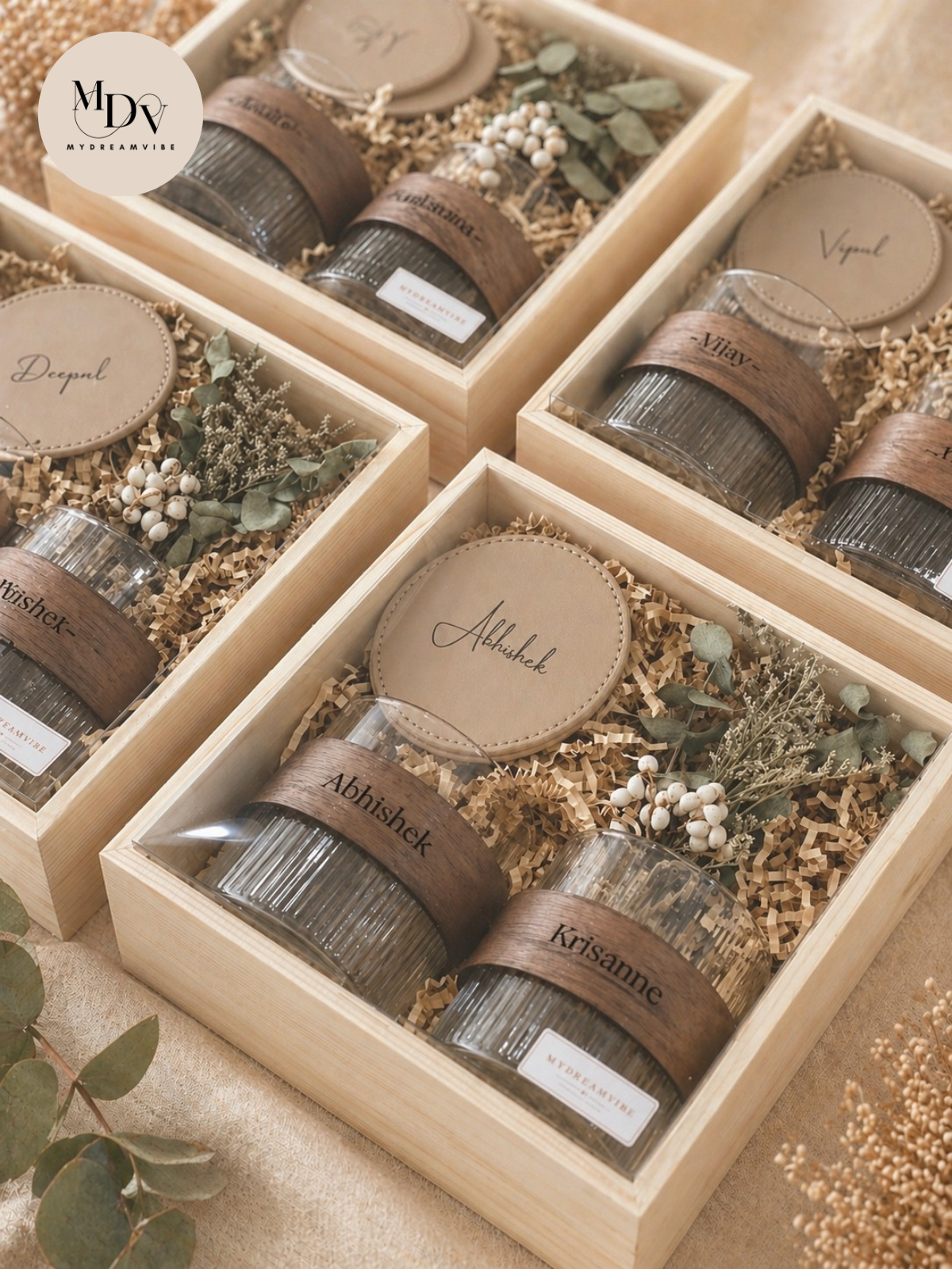The Eternal Pair – Personalised Engraved Glass & Leather Coaster Gift Set