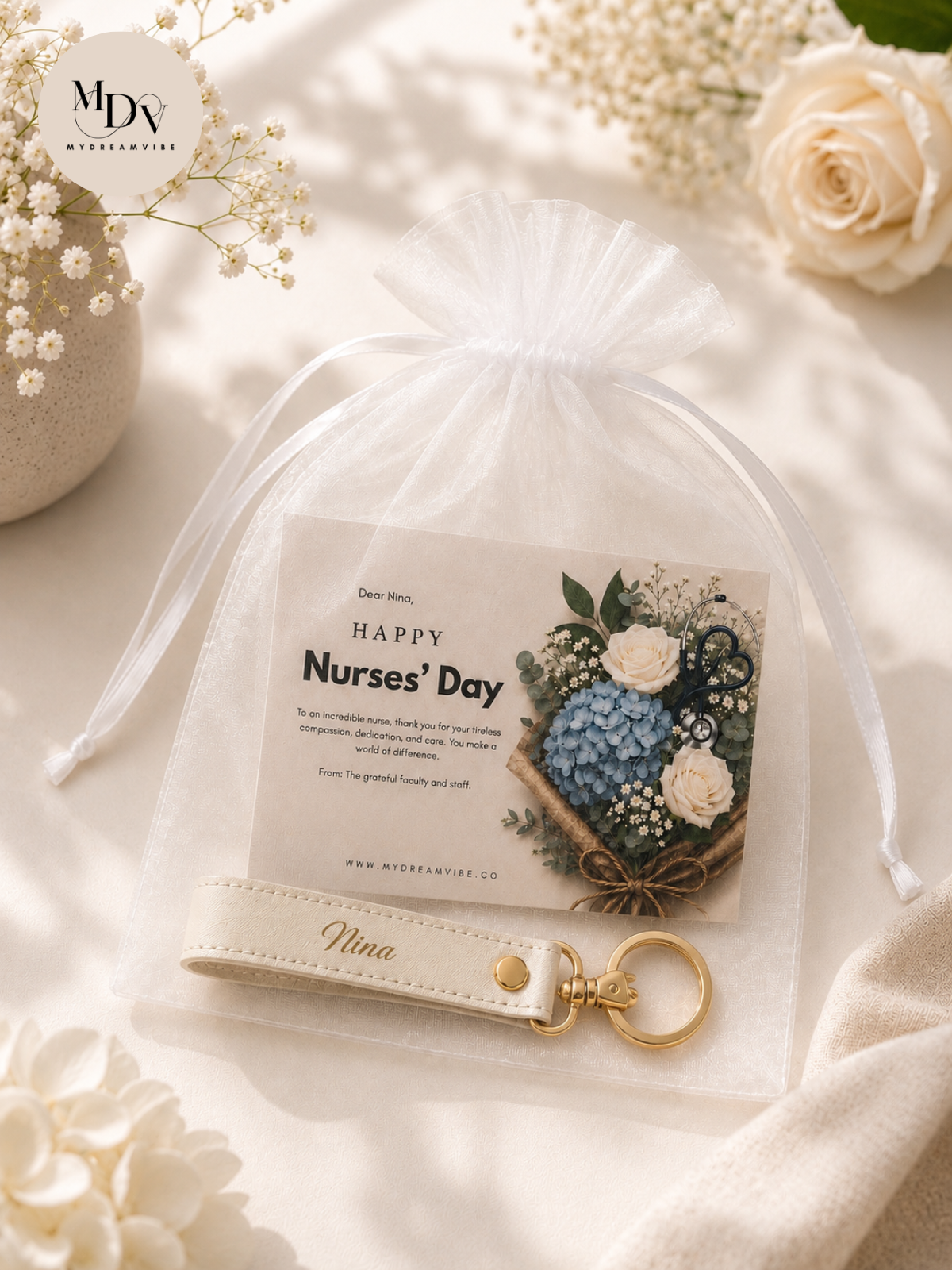 The Healing Touch: Personalized Nurse's Day Keychain & Card Gift Set