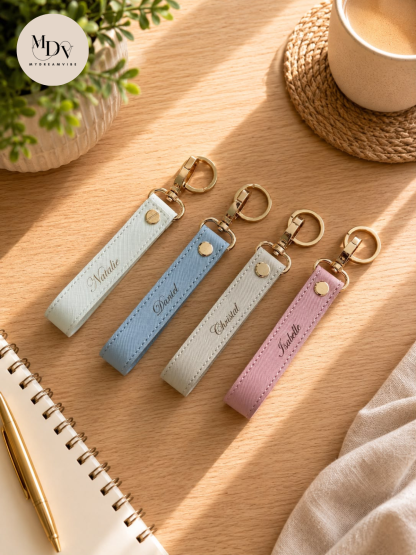 The Luxe Monogram Strap: Personalised Saffiano PU Leather Keychain