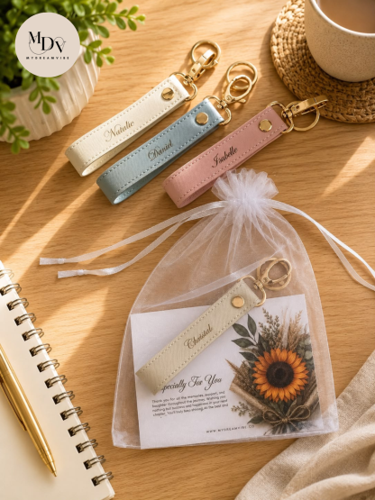 The Luxe Monogram Strap: Personalised Saffiano PU Leather Keychain
