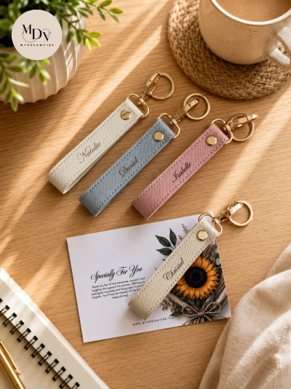 The Luxe Monogram Strap: Personalised Saffiano PU Leather Keychain