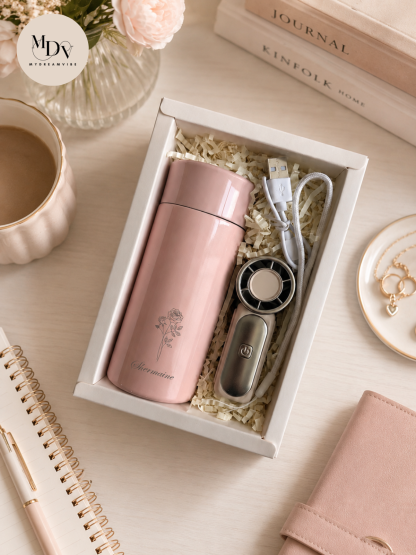 The Summer Breeze: Personalised Flask & Mini Portable Fan Gift Set
