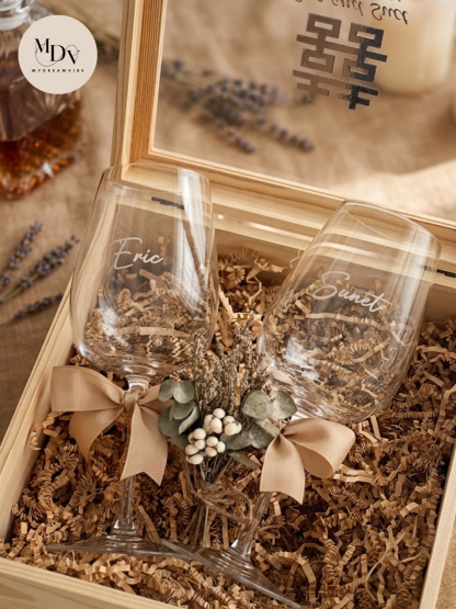 Timeless Toast — Engraved Wine Glass Set in Wooden Box