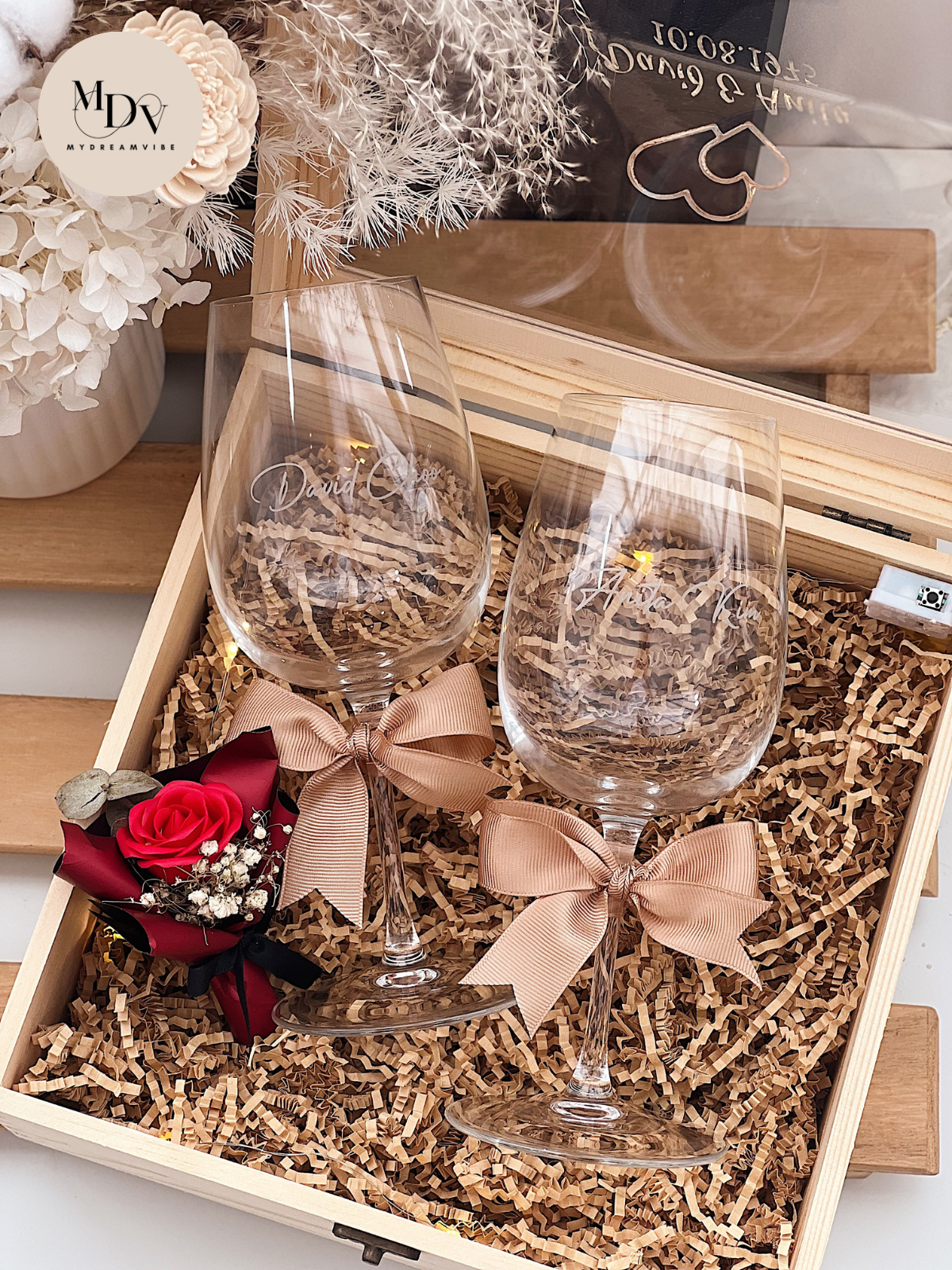 Timeless Toast – Personalised Wine Glass Set in Wooden Box