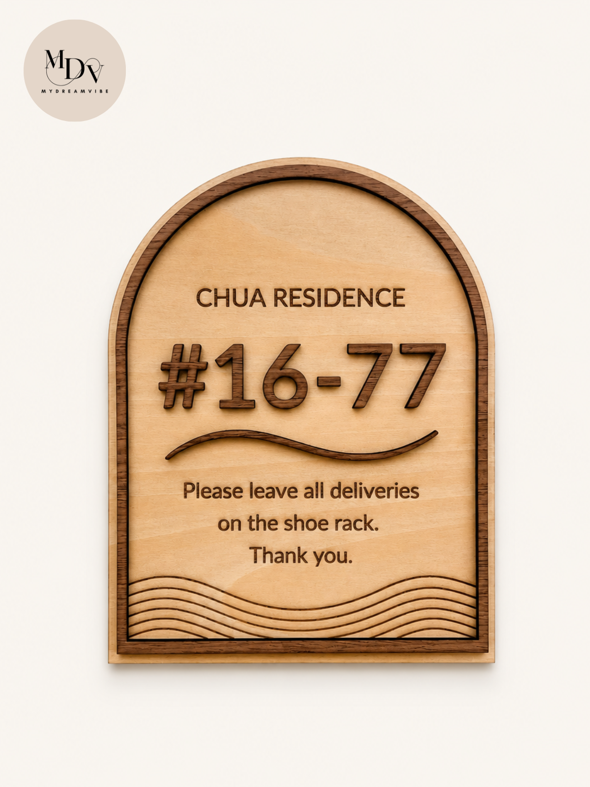 Wave Arch — Laser Engraved Wooden Unit Number Sign
