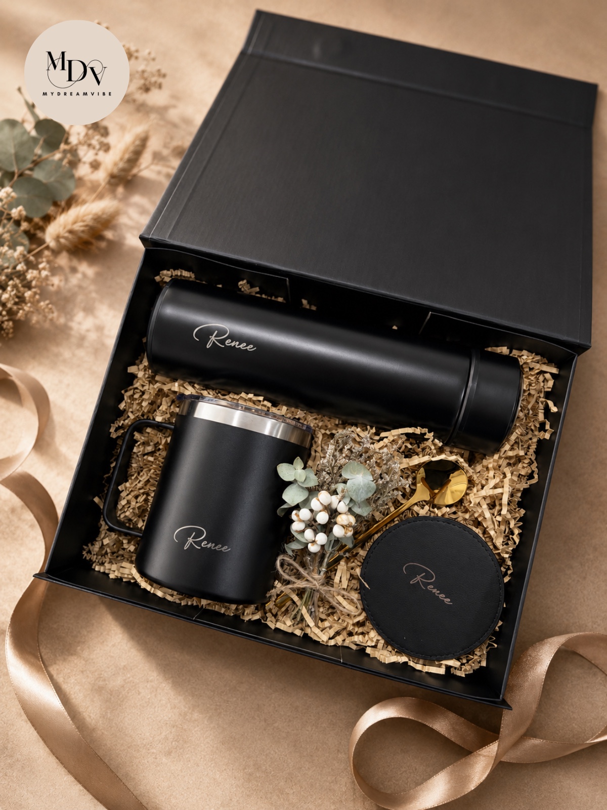 Workplace Welcome Gift - Engraved Flask and Mug with Coaster