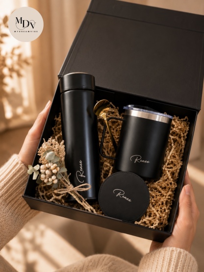 Workplace Welcome Gift - Engraved Flask and Mug with Coaster
