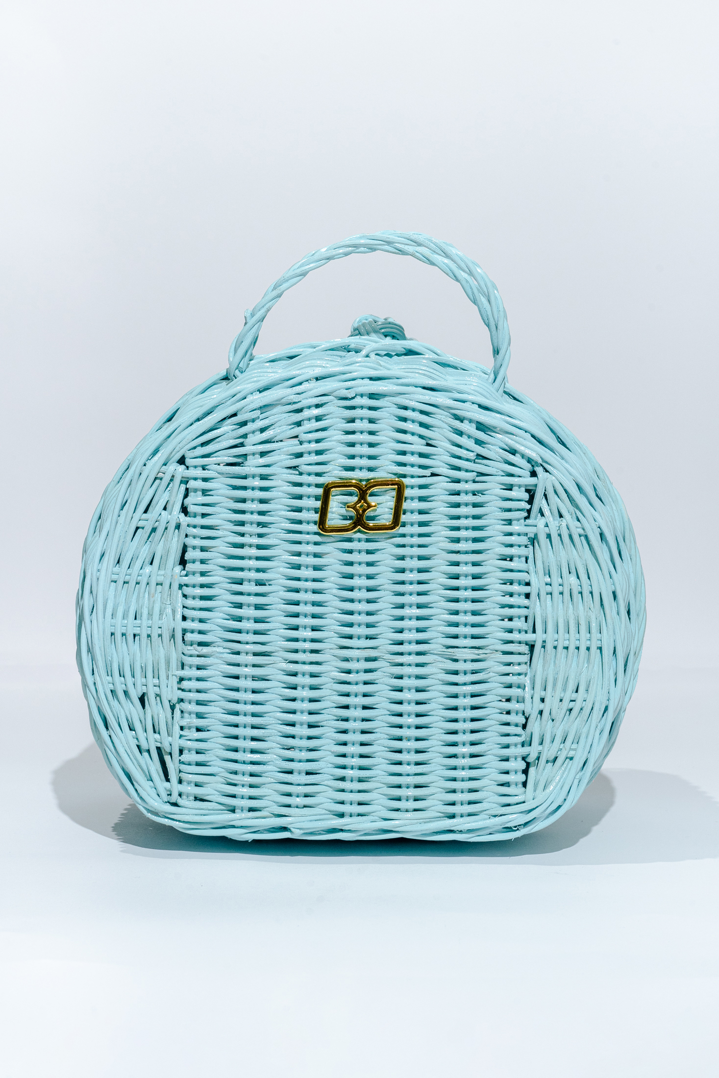 Cerulean Dahlia Rattan Bag