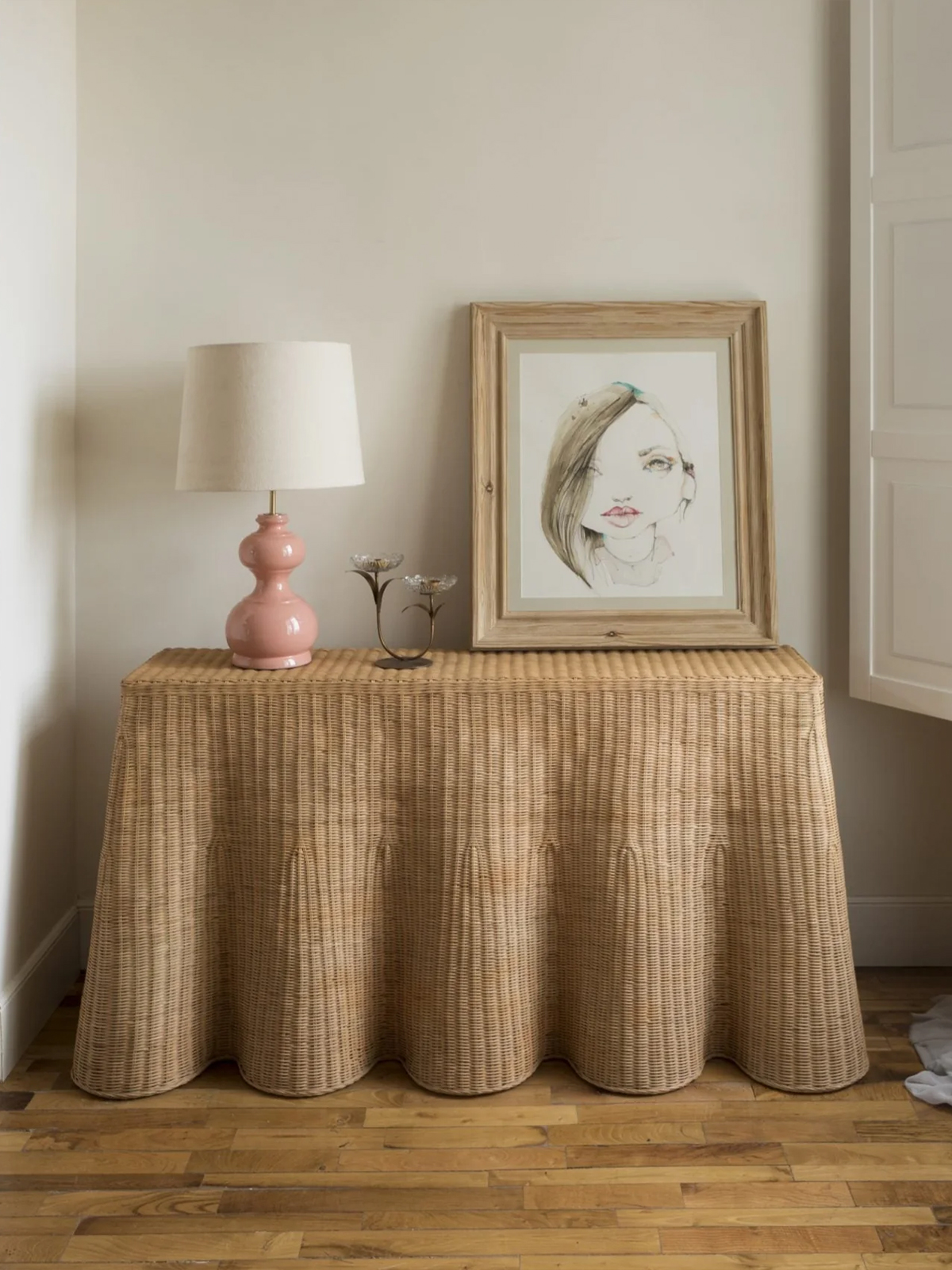 Rabi Scalloped Rattan Console
