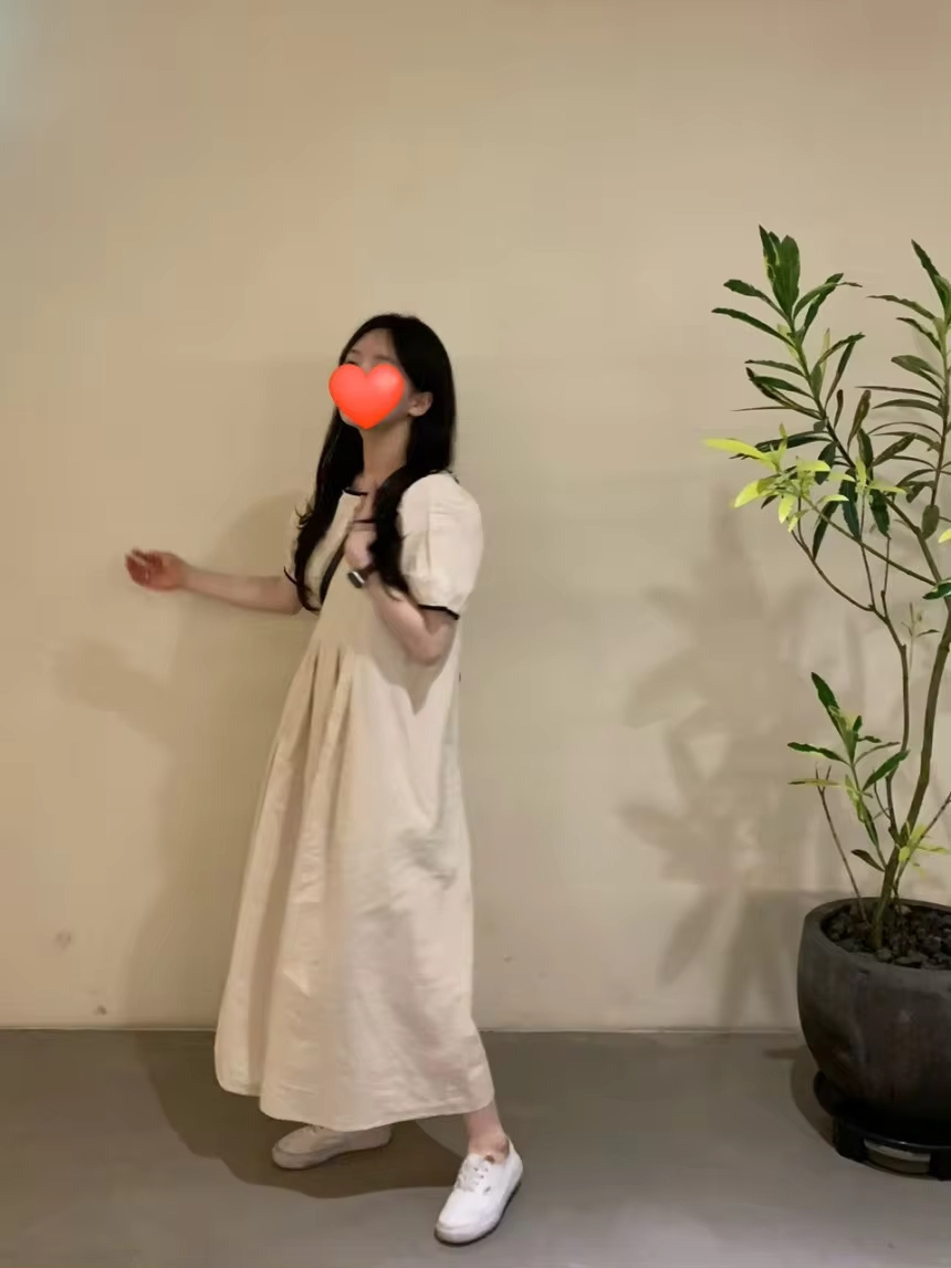 Hot Selling Japan Korean Dresses Small And Minimalist Round Neck Patchwork Contrasting Loose Casual Dress