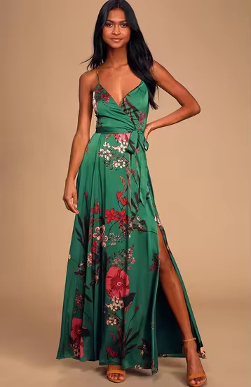 New Style Floral Explosive Digital Printed Strap sleeves V-neck Belted Side slit Cut Sexy Printed Wrap Dresses For Women