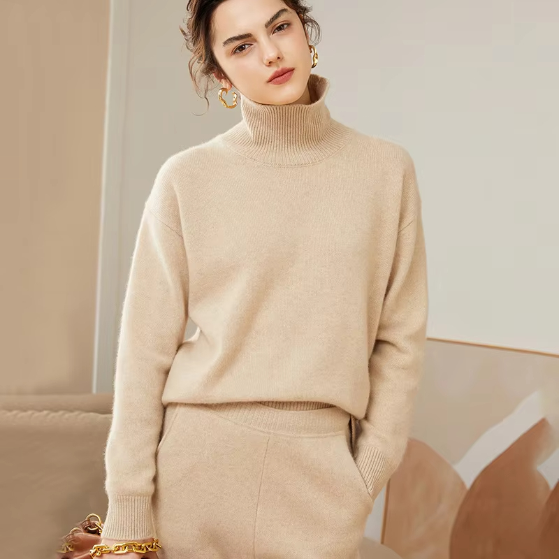 Autumn and Winter New Women's Cashmere Sweater Women's High Neck Thickened Knitted Bottom Sweater Loose Warm Coat