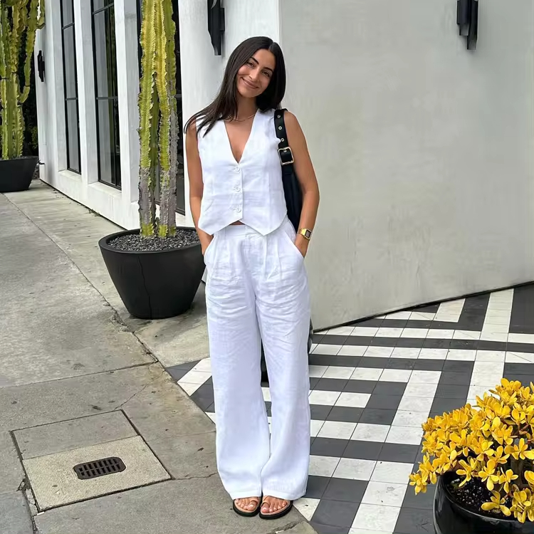 Clothing Manufacturers Ladies Suits 2 Pieces Casual Streetwear Summer Women's Co Ord Sets Two Piece Pants And Vest Top Set Women