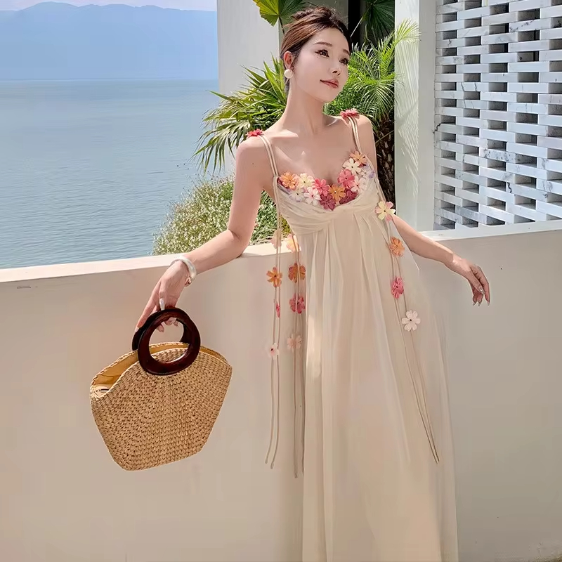 Korean Japan Casual Dresses for women Flower Flowery Elegant Beachwear Vocation Clothes Beach Wear Wedding