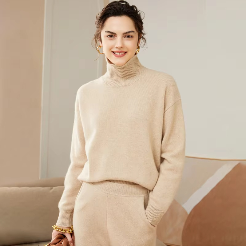 Autumn and Winter New Women's Cashmere Sweater Women's High Neck Thickened Knitted Bottom Sweater Loose Warm Coat