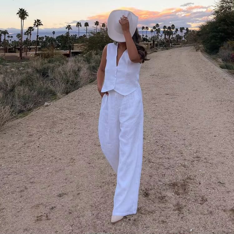 Clothing Manufacturers Ladies Suits 2 Pieces Casual Streetwear Summer Women's Co Ord Sets Two Piece Pants And Vest Top Set Women