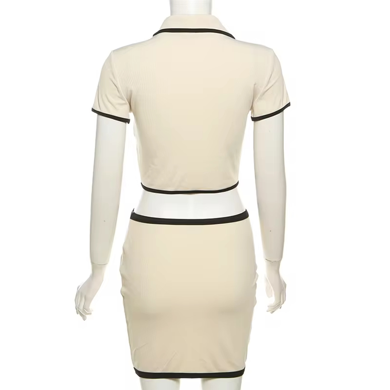 Summer Women's Clothing Ladies Ribbed Short Sleeve Shirt Mini Skirts Two Piece Co Ord Sets Crop Top And Skirt Set For Women