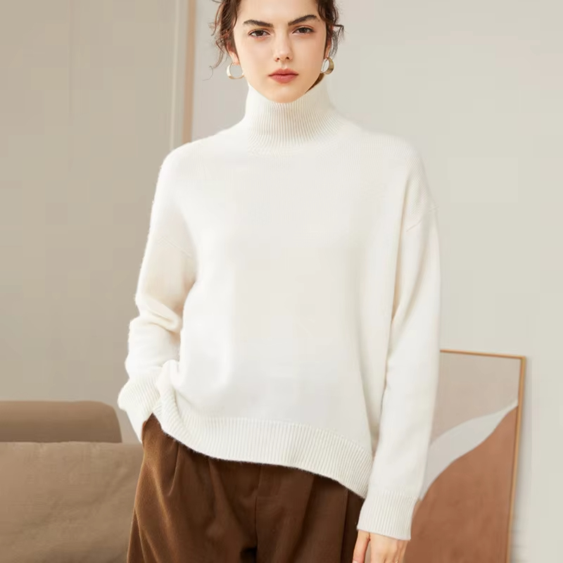 Autumn and Winter New Women's Cashmere Sweater Women's High Neck Thickened Knitted Bottom Sweater Loose Warm Coat