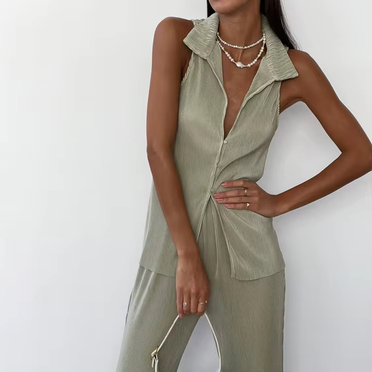 Casual Streetwear Women Ladies Vest Top And High Waist Pants Trouser 2 Piece Co Ord Matching Set Two Piece Women's Clothing Sets