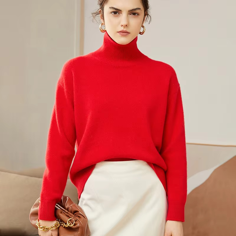 Autumn and Winter New Women's Cashmere Sweater Women's High Neck Thickened Knitted Bottom Sweater Loose Warm Coat