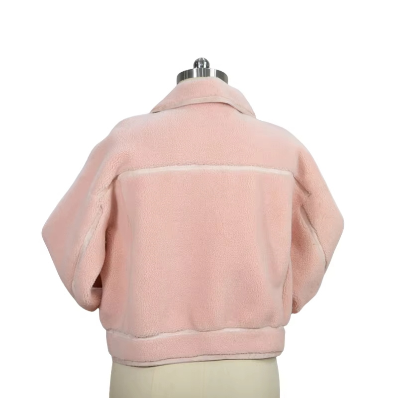 Long Sleeve Pocket Soft Cozy Plush Pink Winter Wool Blend Coats For Women