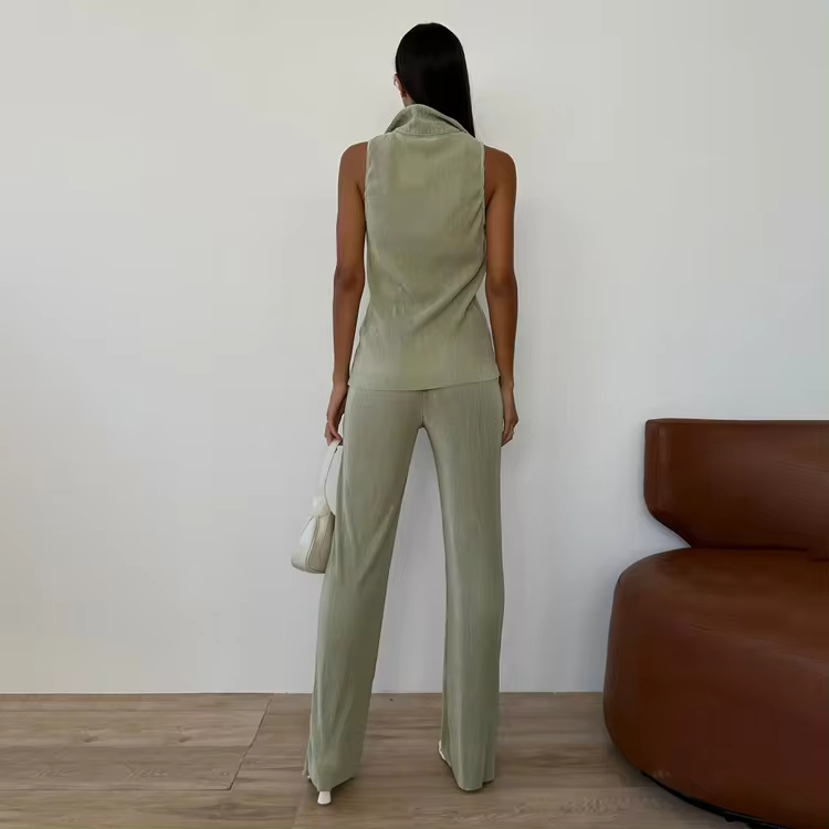 Casual Streetwear Women Ladies Vest Top And High Waist Pants Trouser 2 Piece Co Ord Matching Set Two Piece Women's Clothing Sets