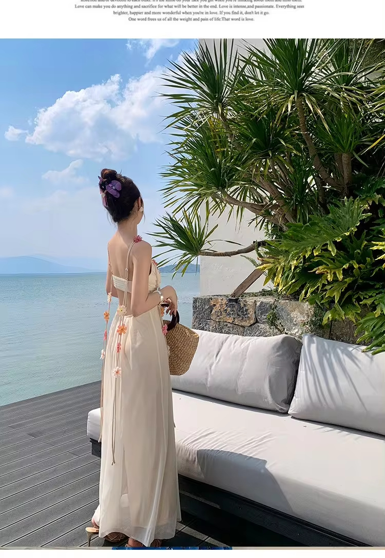 Korean Japan Casual Dresses for women Flower Flowery Elegant Beachwear Vocation Clothes Beach Wear Wedding