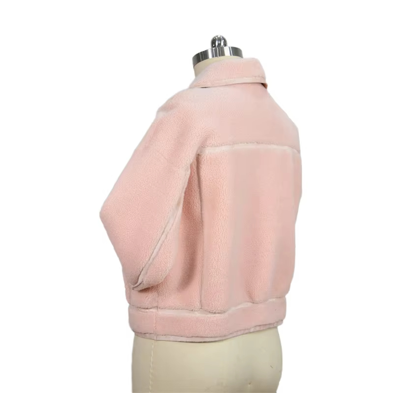 Long Sleeve Pocket Soft Cozy Plush Pink Winter Wool Blend Coats For Women