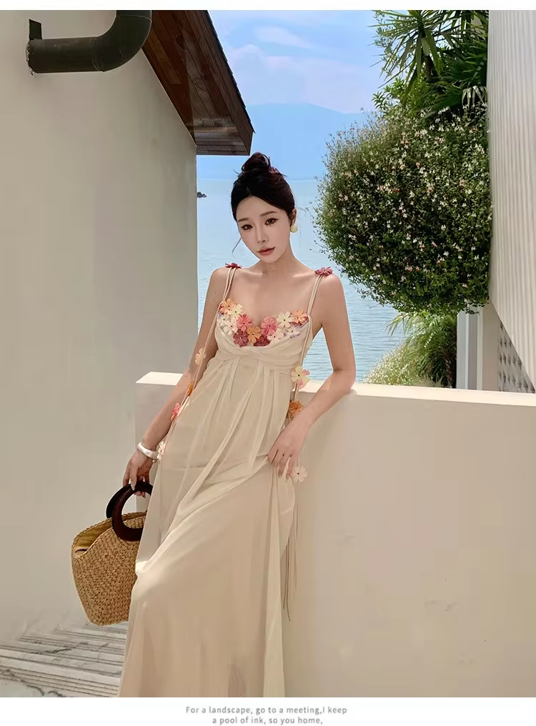 Korean Japan Casual Dresses for women Flower Flowery Elegant Beachwear Vocation Clothes Beach Wear Wedding