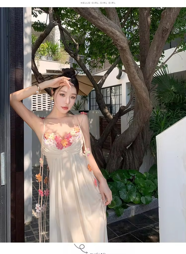 Korean Japan Casual Dresses for women Flower Flowery Elegant Beachwear Vocation Clothes Beach Wear Wedding