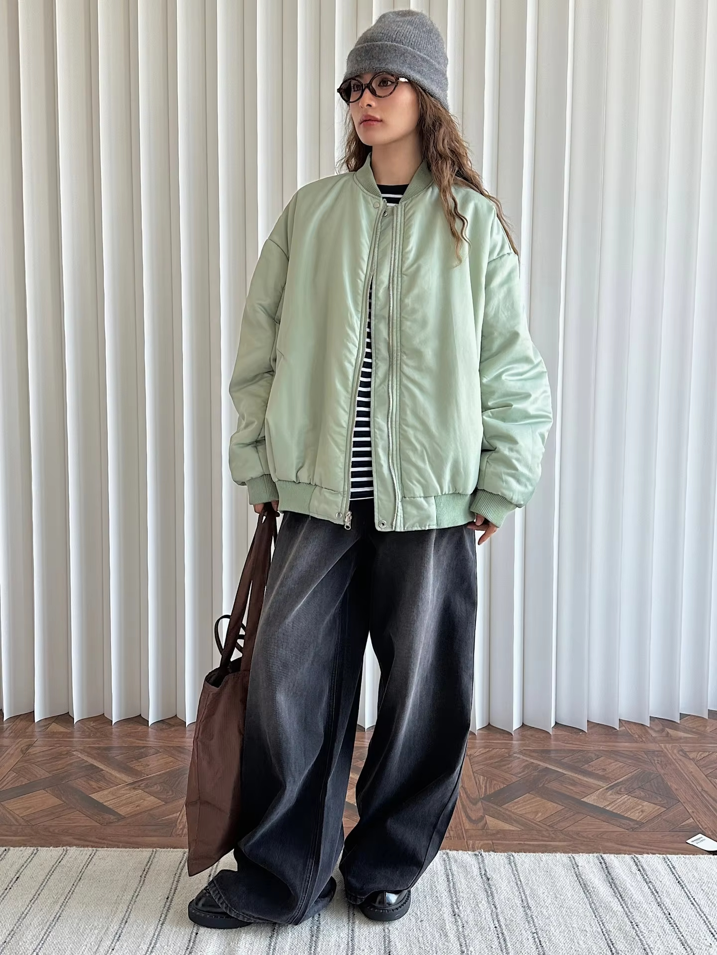 Women's Winter Double-Sided Pilot Cotton Jacket Comfortable Warm Thick Nylon Wool Japanese Street Style Loose Silhouette Zipper