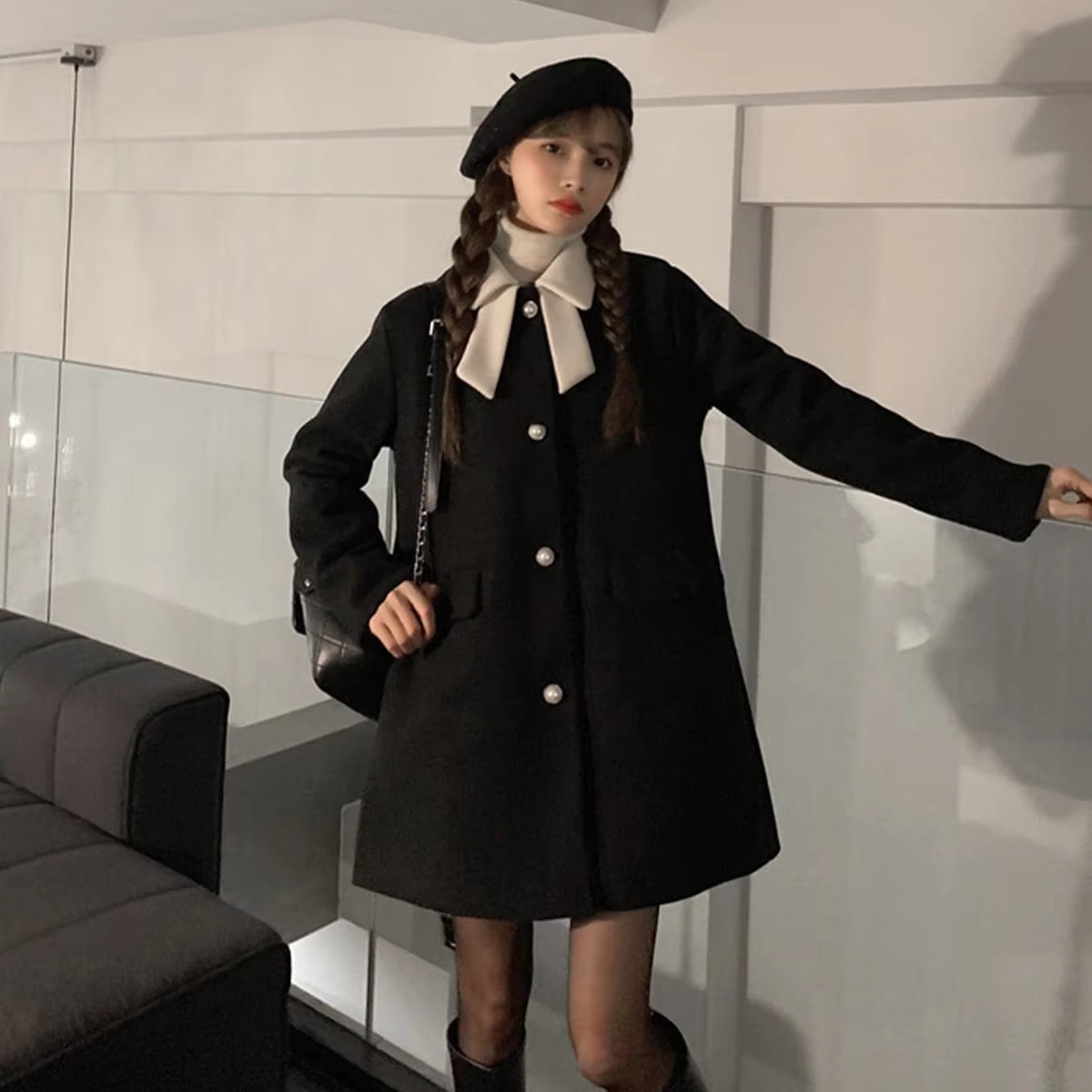 Women'S Long Sleeve Winter Bow Design Blazers Ladies Women Fashion Harajuku Flap Overcoat