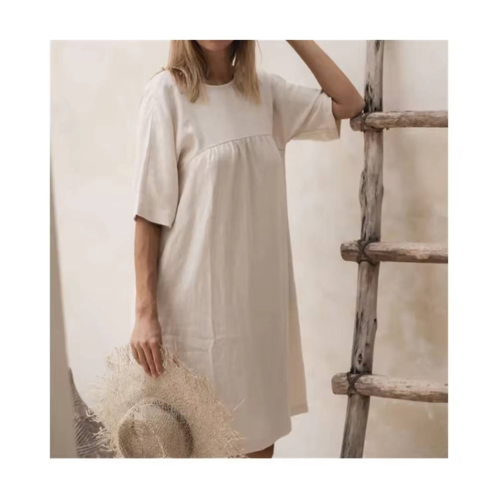 Custom Women Cotton Linen Casual Loose Maxi summer Beach Cover Up Button Long Sleeve Blouse Tunic Tops Cover Up Bikini Dress