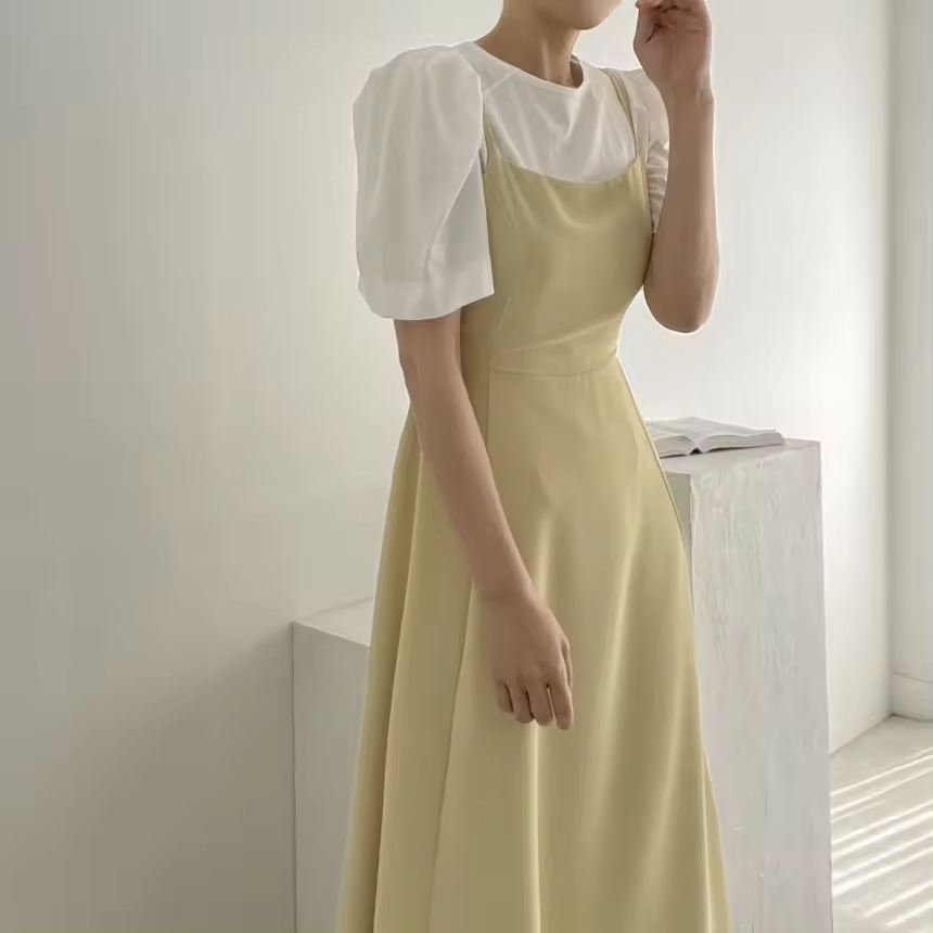 Japan dress chic summer design, back strap dress, sweet high waisted camisole dress for women