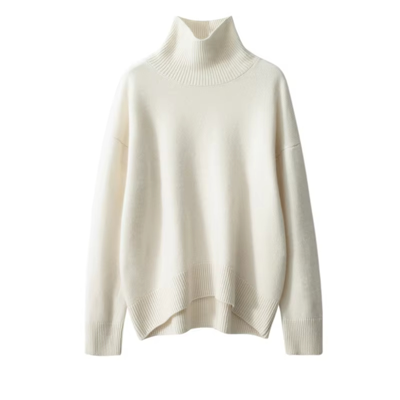 Autumn and Winter New Women's Cashmere Sweater Women's High Neck Thickened Knitted Bottom Sweater Loose Warm Coat