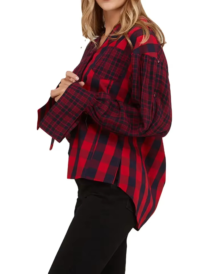 Plaid Shirts Womens Tops And Blouses Casual Button Down Blouses Plaid Shirt Long Sleeve Female Print Cotton