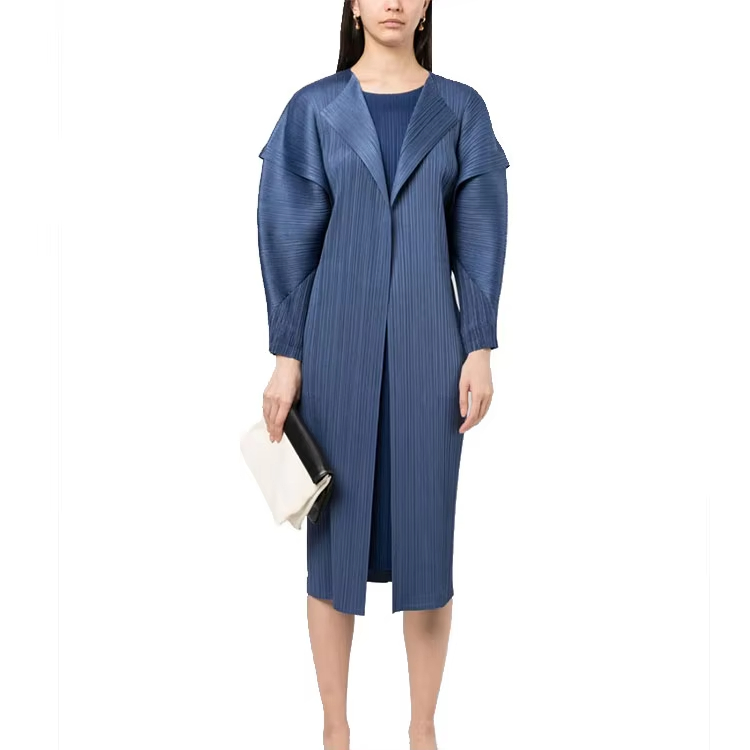 New Arrival Japanese Style Autumn Winter Coat Dress Women's Ribbed Pleated Midi Dress