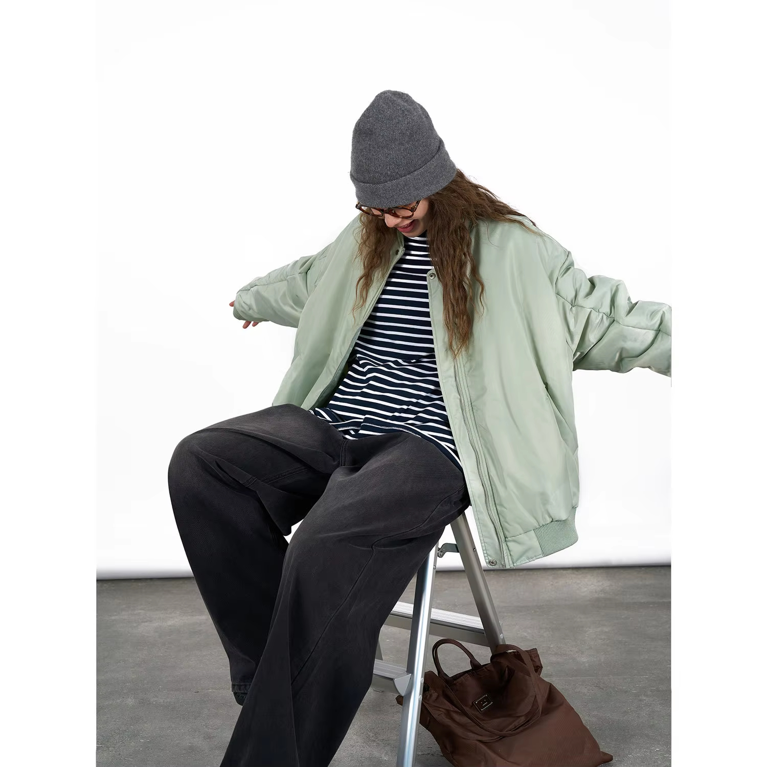 Women's Winter Double-Sided Pilot Cotton Jacket Comfortable Warm Thick Nylon Wool Japanese Street Style Loose Silhouette Zipper