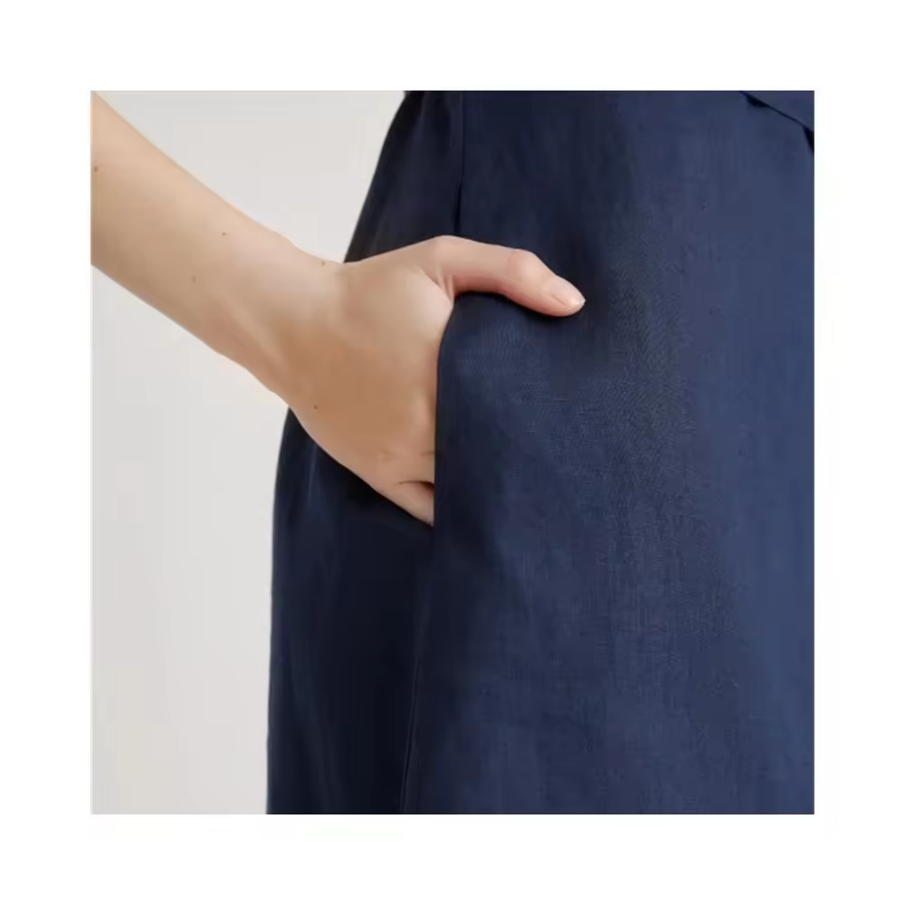 Linen long button down Shirt summer office dresses hot sale causal Midi Dress with Pockets