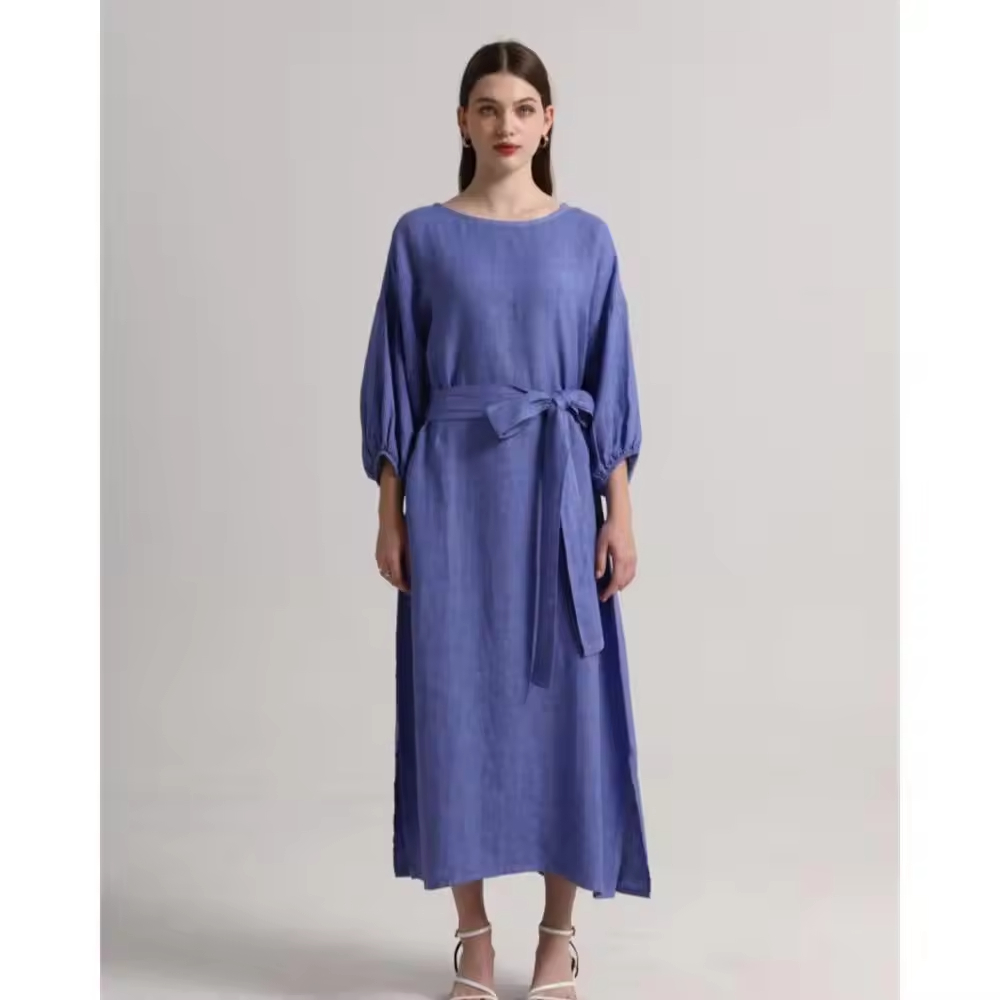 New Product Explosion Women Summer Dresses Scoop Neck Flowy Maxi linen Dress Solid Loose Long Maxi Dress