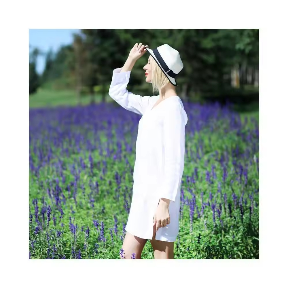 Popular V Neck Cotton Loose Shift Tunic Smock Summer Dresses Vacation Dress