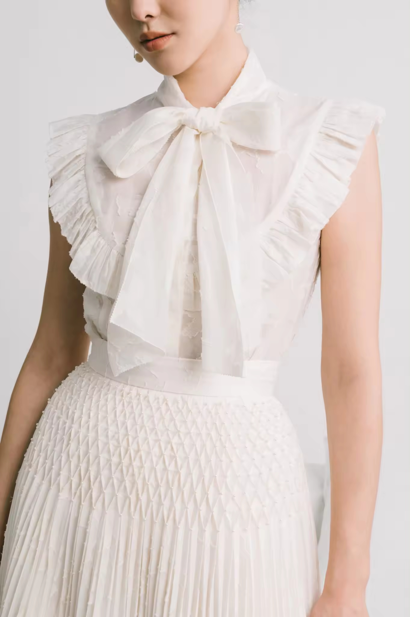 Luxury Attractive Formal Clothing Set LUNA PLEATED TOP Burnout Cotton Fabric 35% SILK 65% COTTON Women's Blouses Shirts