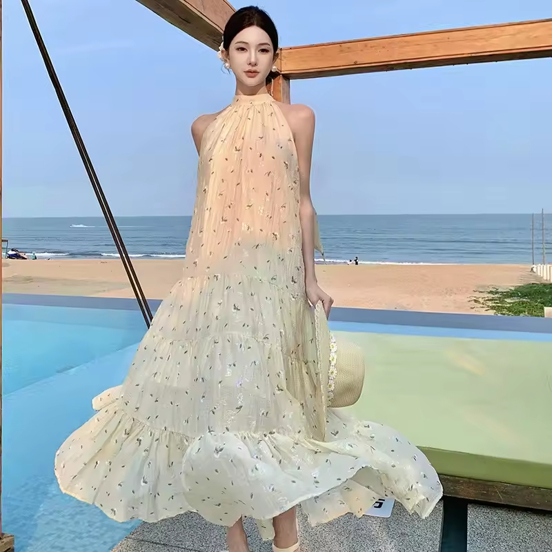 Japan Korean Casual Dresses for women Flower Flowery Holiday Beachwear Vocation Clothes Beach Wear Dress